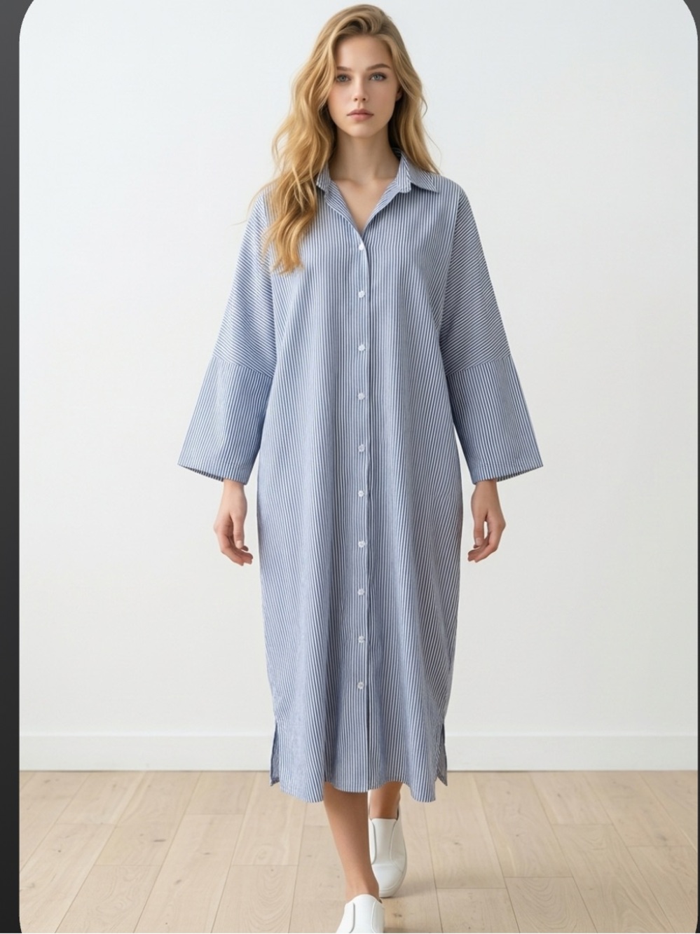 Lafayette 148 New York Striped Blue Button-Down Shirt Dress cotton linen bnwt